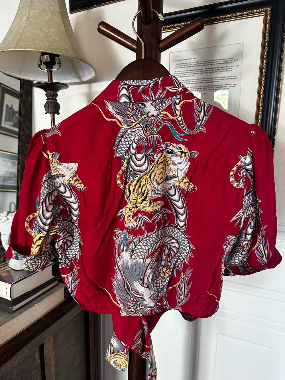 Trashy Diva Red Dragon & Tiger Tie-Front Crop Top - Picture 6 of 7